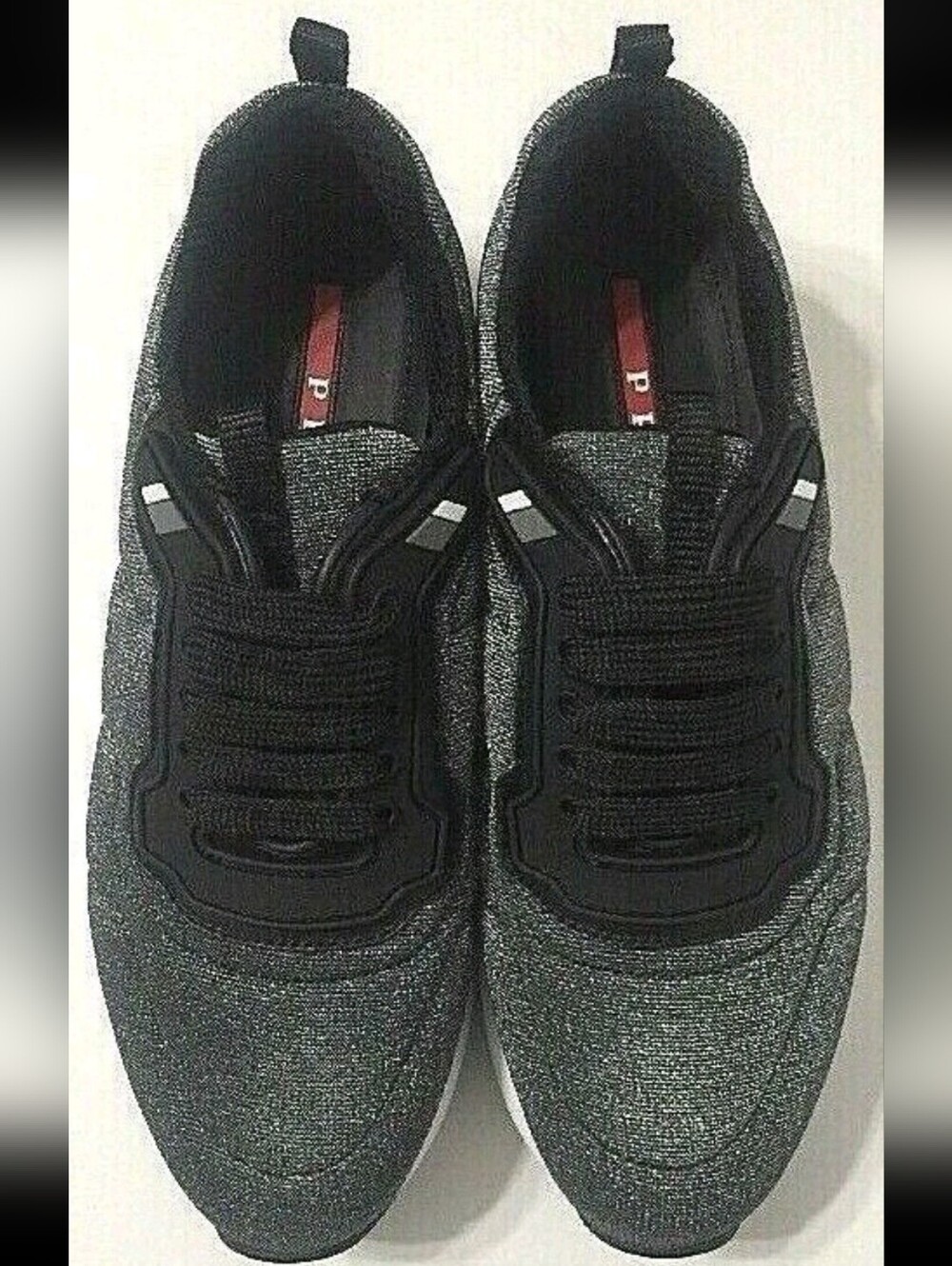 Prada Caltazure Donna Grey Metallic Silver Glitter Knit Platform Sneaker Sz 39/8